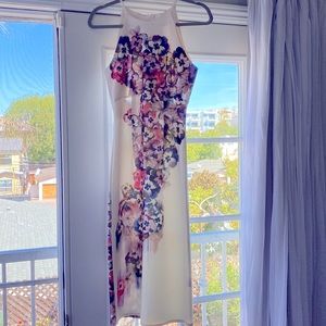 True Violet Floral Cream Midi Dress